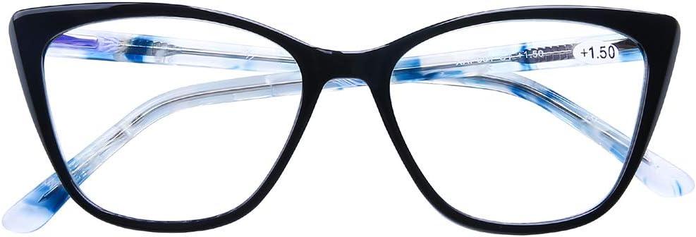 DOOViC Computer Reading Glasses Blue Light Blocking Acetate Frame Fashion Cat Eye Spring Hinge Readers for Women 0.0
