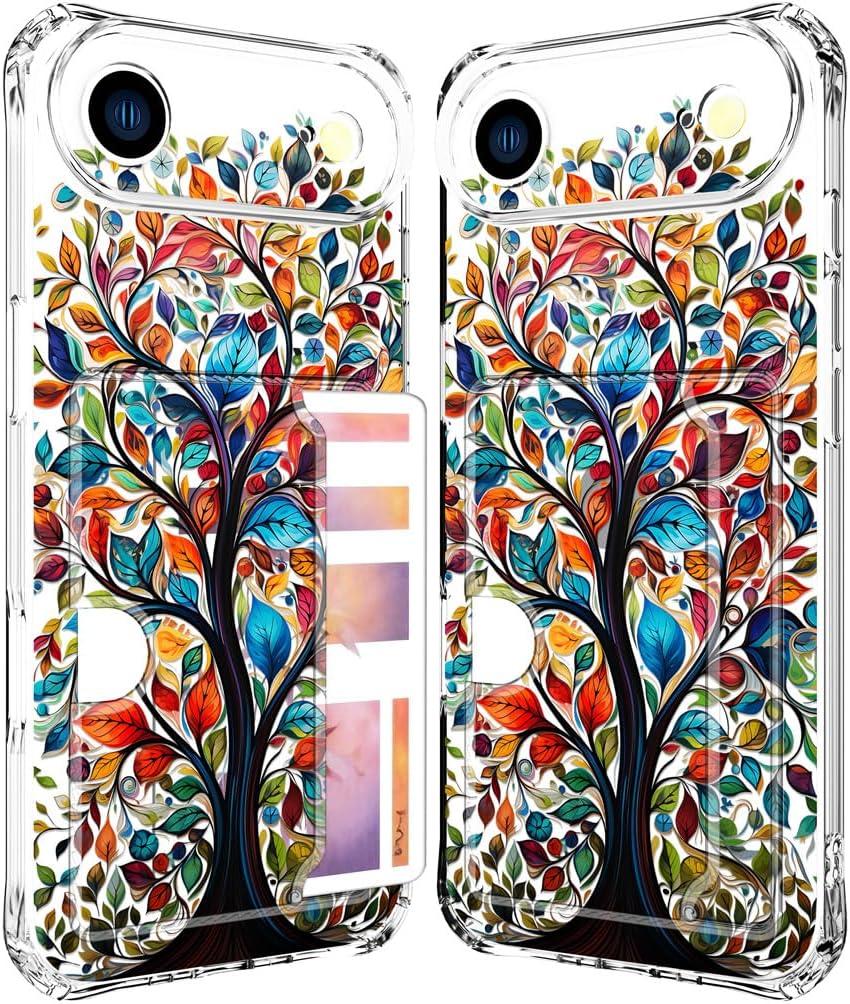 for iPhone 17 Air Case - Clear Forest Leaves | Wallet Phone Cases with Card Holder for Women Cute Design, Transparent Cool Kawaii Protective