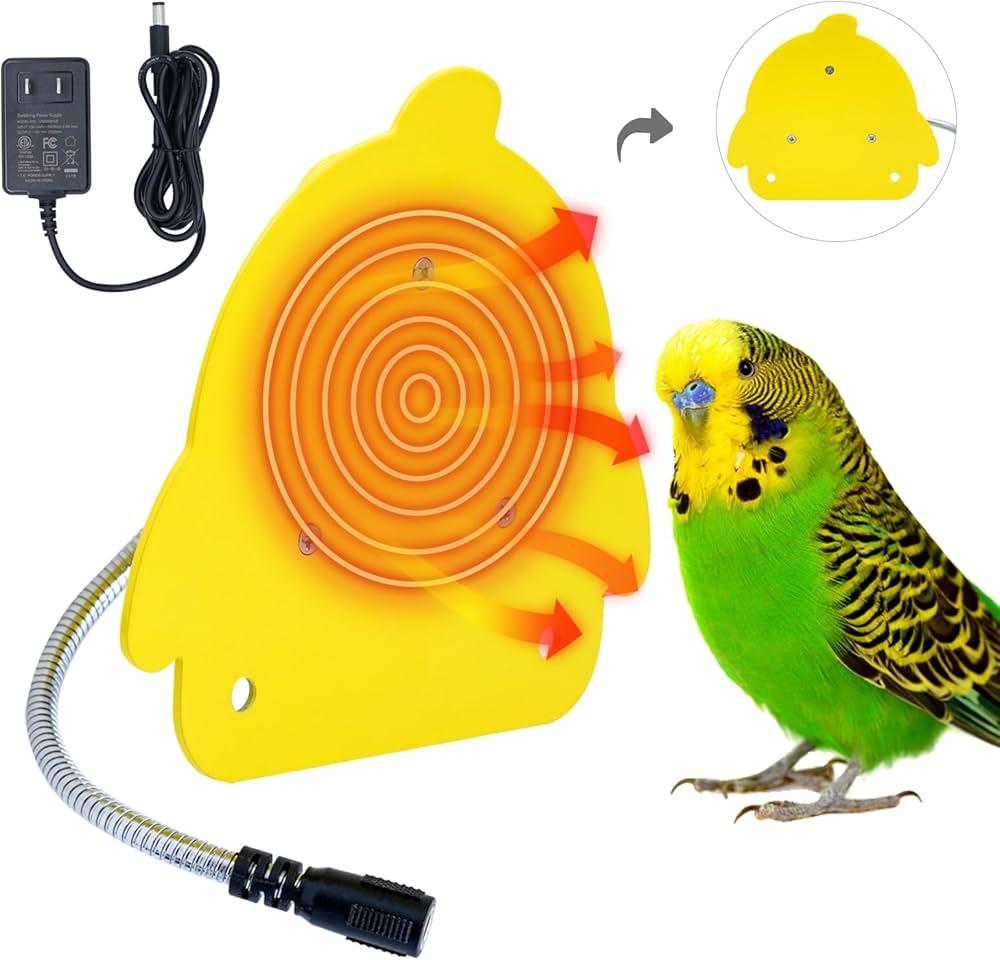Bird Heater for Cage Parakeets & Conure, Warm Bird Perch Stand, Yellow, Comfortable, Metal, Indoor, 5.4 x 4.72 x 0.6 inches, 0.331 kg
