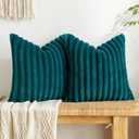 MIULEE Faux Fur Plush Decorative Throw Pillow Covers Set of 2 Luxury Soft Fluffy Striped Pillowcases Cushion for Sofa Couch Bed Living Room Teal Blue 18x18 Inch