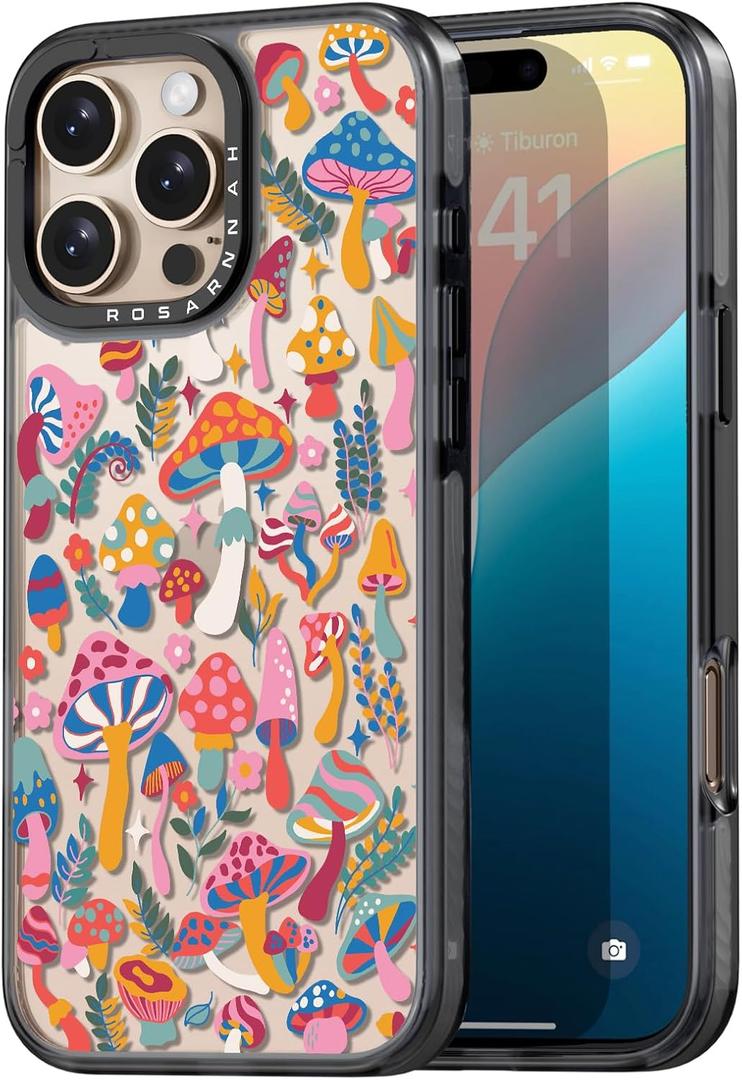 Compatible for iPhone 16 Pro Max case Cute - Durable Shockproof 6.6 ft Drop Impact Phone Case - Black Funny Mushroom Jungle Design for iPhone 16 Pro Max 6.9"