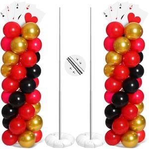 2 Sets Casino Theme Party Decoration Adjustable Poker Themed Balloon Column Stand Kit 8 Pcs Jumbo Poker Cards 129 Pcs Balloon Set for Las Vegas Game Night Birthday Party Supplies(Red/Black and Gold)