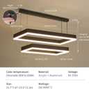 Modern Pendant Light Fixture, LED Black Chandelier for Kitchen Island, 2 Layer Rectangle Adjustable Height, Dimmable 3000K-6500K Ceiling Hanging Light for Dining Room Table, Bedroom, Living Room, Rect 15.7"+23.6"