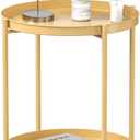 EKNITEY 2 Tier Side Table - Metal end Table Waterproof Small Sofa Coffee Side Tables Bedroom Indoor Outdoor with Removable Tray for Living Room Bedroom Balcony and Office (Gold)