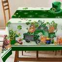 Hexagram St Patricks Day Tablecloth Rectangle 60 x 84 Inch, Green St Patrick's Day Shamrocks Table Cloth Gnome Truck Cover for Party Home Dinner Decor