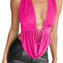 QJQ Women's Sexy Backless Open Back Tops Halter Deep V Neck Sleeveless Vest Tank Tops Going Out Party Clubwear (Pink, XS)