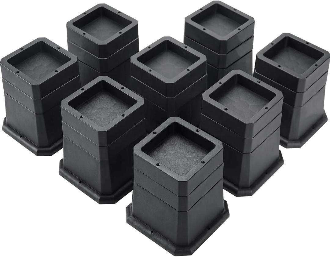 BTSD-home Adjustable Bed Risers 2,3 or 4 Inch Heavy Duty 8 Pack Furniture Risers Dorm Bed Risers Table Desks Legs Blocks Black