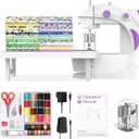 KPCB Tech Sewing Machine for Beginners [Full Set] with Finger Guard and Fabric Bundles - Mini Sewing Machine with Sewing Kits, Foot Pedal, US Adapter and Extension Table (White)