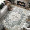 jinchan Area Rug 8x10 Vintage Washable Living Room Rug Floral Medallion Non Slip Thin Floor Cover Retro Classic Soft Boho Farmhouse Carpet for Bedroom Dining Room Kitchen Grey