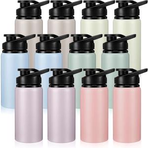 Domensi 12 Pack Aluminum Water Bottle Bulk Reusable Water Bottle, Lightweight Easy Carry Leakproof with Snap Lid Travel Bottles, for Gym Outdoor Sports Cycling Camping Fishing (20oz,Morandi Colors)