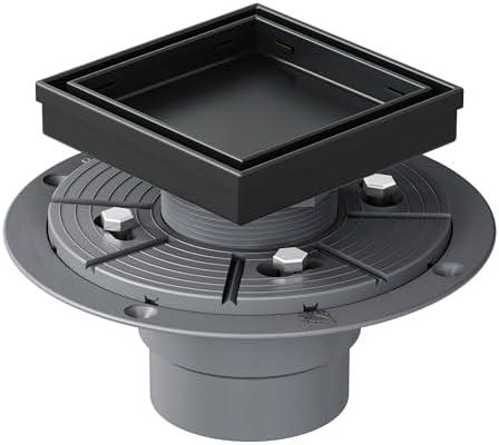 Neodrain 4-Inch Square Shower Drain with Removable Tile Insert Grate, 304 Stainless Steel, Includes Shower Drain Base Hair Strainer, Matte Black