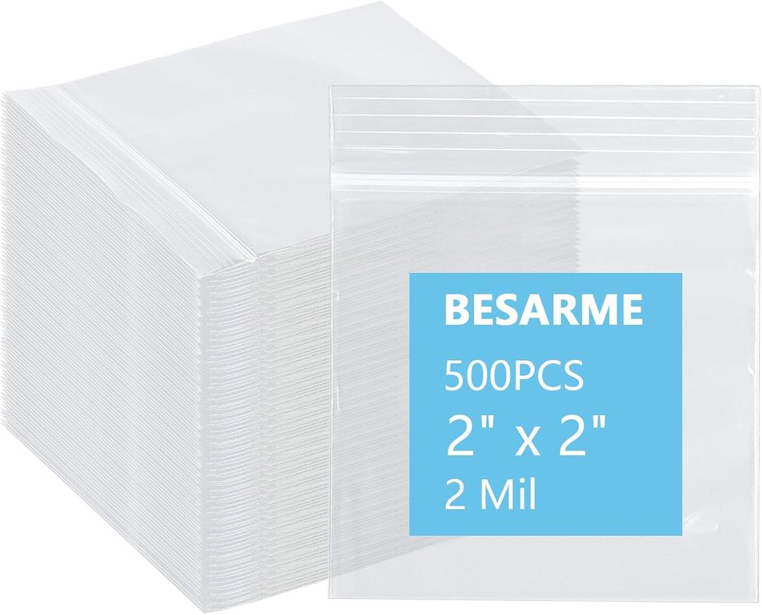500 PCS 2" x 2" Small Plastic Bags for Jewelry Mini Clear Plastic Poly Bag 2 Mil with Resealable Lock Seal Zipper for Storage Gifts Candy Screws