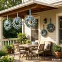 4 Pcs Small Blue Daisy Flower Hanging Wreaths for Cabinets with White Floral Eucalyptus Leaves Lavender Artificial Grains Mini Candle Rings Wreath for Home Front Door Farmhouse Coastal Blue Porch