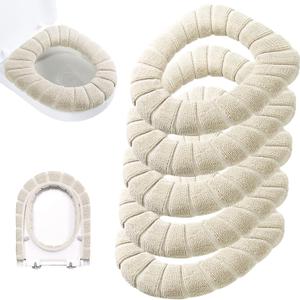 Legigo 5 Pack Thicker Bathroom Toilet Seat Cover Pads- Soft Warmer Toilet Seat Cushion Cover Stretchable Washable Fiber Cloth, Easy Installation Comfortable Toilet Lid Seat Cover(Pumpkin-Beige)
