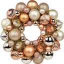 Christmas Ball Wreath 13" Xmas Wreaths Champagne Ornaments Glitter Thicken Shatterproof Garland Decoration for Door Wall Mantel Holiday Party Decor