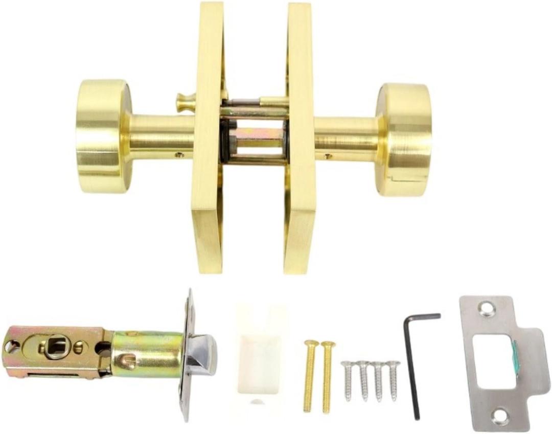 Contemporary Alloy Door Locks Matte Black Finish Complete Entry Handle Set Quick Installation Internal Button Locks Secure Home Door Handle (Gold)