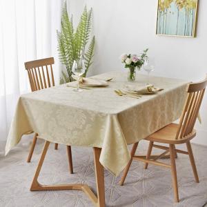 maxmill Jacquard Tablecloth Damask Design Water Resistance Antiwrinkle Heavy Weight Soft Table Cloth for Buffet Banquet Parties Event Holiday Dinner Square 60 x 60 Inch Beige