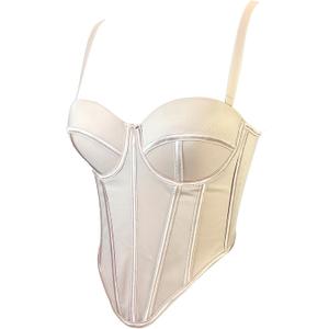 VEENDEO Women's Vintage Strap Party Bustier Corset Top Crop Top Bra Club Party Vest with Detachable Straps (Medium, Beige)