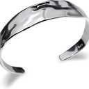 Silver Thin Cuff Bracelet Vintage Hammered Texture Style Statement Open Bangle Chunky Bracelets for Women