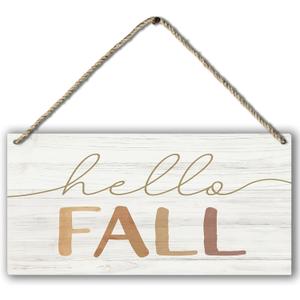 PHAMTE Fall Door Decor, Hello Fall Printed Wood Plaque Sign & Autumn Wall Sign - 12 x 6 Inches (brown)