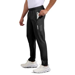 Hioutdoor Mens Athletic Pants Lightweight Slim Fit Track Pants with Zipper Pockets, Quick Dry Sports Pants for Running Gym Black L (Black, L)