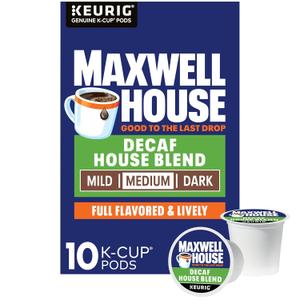 Maxwell House Decaf House Blend Medium Roast K-Cup Coffee Pods, 10 ct Box