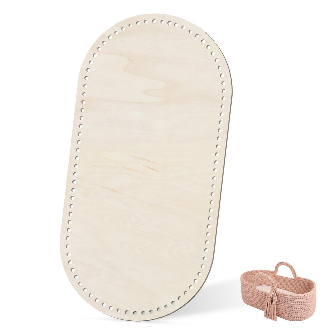 10mm Hole Moses Basket Base for Crochet, HSSZXFR Oval Shape Large Moses Basket Wooden Base, for DIY Crochet Knitting Weaving Crafts Home Decoration (80x40x0.5cm(31.5”x15.7”x0.2”))