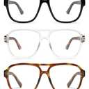 AMOMOMA 2 Pack Oversized Aviator Spring Hinge Reading Glasses for Women Men,Retro Blue Light Computer Reader Frame AM6081