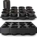 96 Pcs 4 inch Seedling Pots and 8 Pcs 12 Cell Reusable Plastic Nursery Pots Trays Thick Sturdy Seeds Starting Germination Carrying Trays Black Small Planter Nursery Propagation 8 Sets(Black)