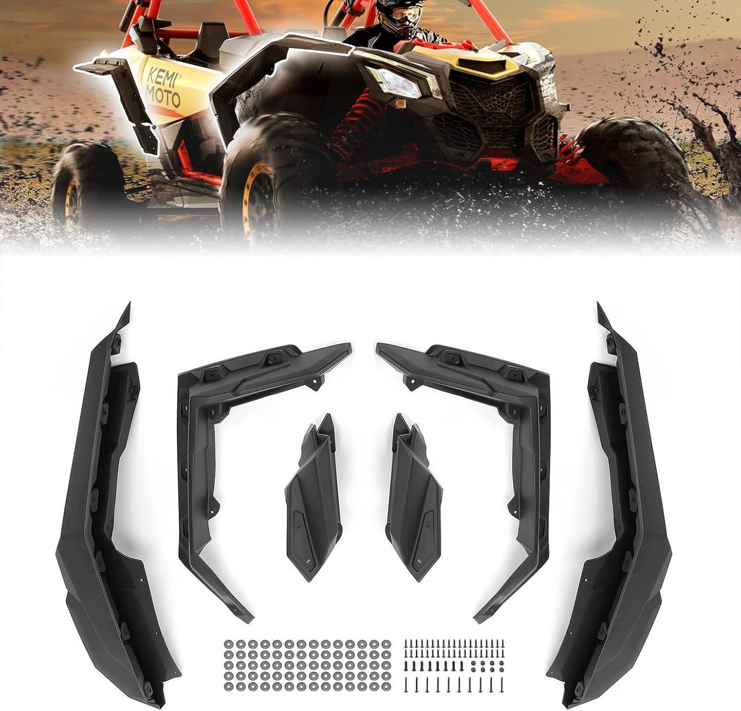 X3 Front & Rear Fender Flares, KEMIMOTO 6 PSC Extended Mud Flaps Mud Guards Compatible with Can-Am Maverick X3 & Max DS RS RC MR Turbo RR 2017-2024, Replace #715002973