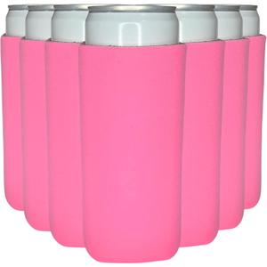 TahoeBay Slim Can Cooler Sleeves (12-Pack) Skinny Tall Cans 12 Oz Bulk Thin Seltzer Fit Sublimation Blanks for Vinyl Plain Blank Foam Beer Bottles Black White Assorted Solid Set (Neon Pink)