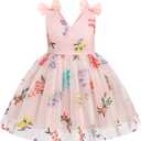 IMEKIS Toddler Girls Butterfly Birthday Dress Sparkle Flower Tulle Tutu Formal Wedding Party Dresses Photo Shoot (2-3T, Pink Floral)