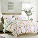 SLEEPBELLA Queen Size Comforter Set Yellow Flowers & Green Botanical Pattern Printed on White 100% Cotton Fabric, Ultra Soft Microfiber Inner Fill 3Pcs Bedding Set
