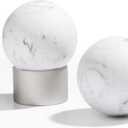 TOWN & COUNTRY LUXE Marbled Sphere Single Indoor Curtain Rod and Finial Set, Natural Marble Stone Look, Easy Install Wall Mount, Matte Silver, Adjustable 36-72