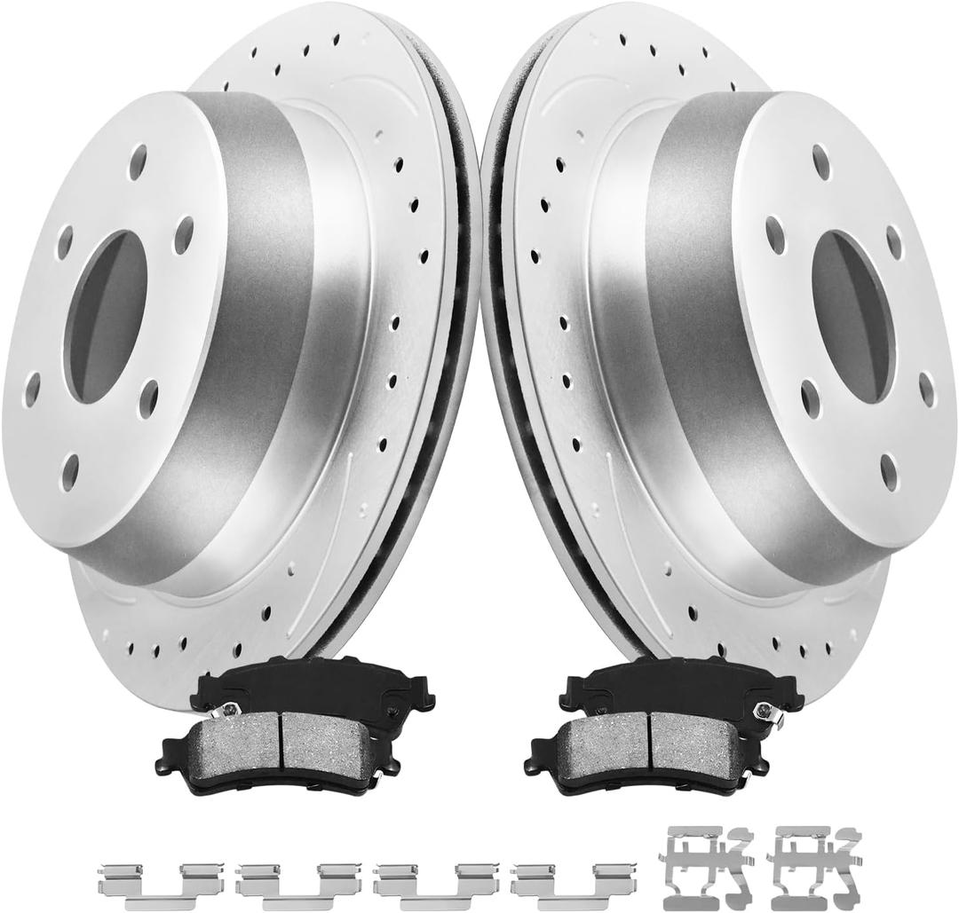 MOTOREVO Rear Brake Pads and Rotors Kit Compatible with Silverado 1500 [ 1999-2006 ], GEOMET & Slotted Discos de Frenos Delanteros [ 12.8in, App Specific ] [ Single Piston; 2006: 6 Stud ]
