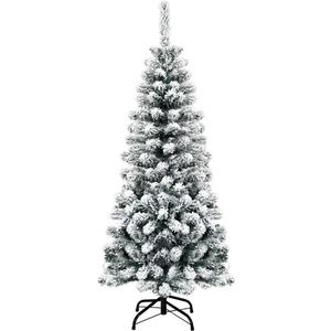  4.5Ft Snow Flocked Artificial Pencil Christmas Tree, Unlit Hinged Pine Tree w/ 242 Branch Tips, Artificial Xmas Tree for Home, Office, Party Decoration