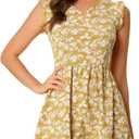 Allegra K Women's Floral Print V Neck A-Line Summer Sleeveless Ruffle Mini Dress (Medium)
