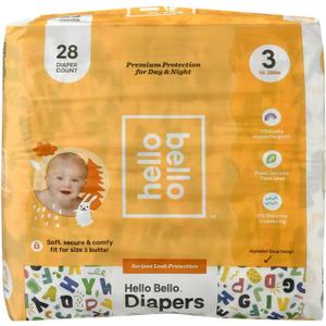 Hello Bello Premium Baby Diapers Size 3, 27 Count of Disposable, Extra-Absorbent, and Hypoallergenic Baby Diapers with Snug and Comfort Fit, Alphabet Soup