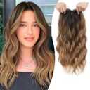 PANEWAY Hair Toppers for Women 16 Inch Synthetic Wavy Clip in Topper Wiglet, Natural Dark Brown Root to Caramel Blonde Ombre with Highlights, Add Volume & Coverage