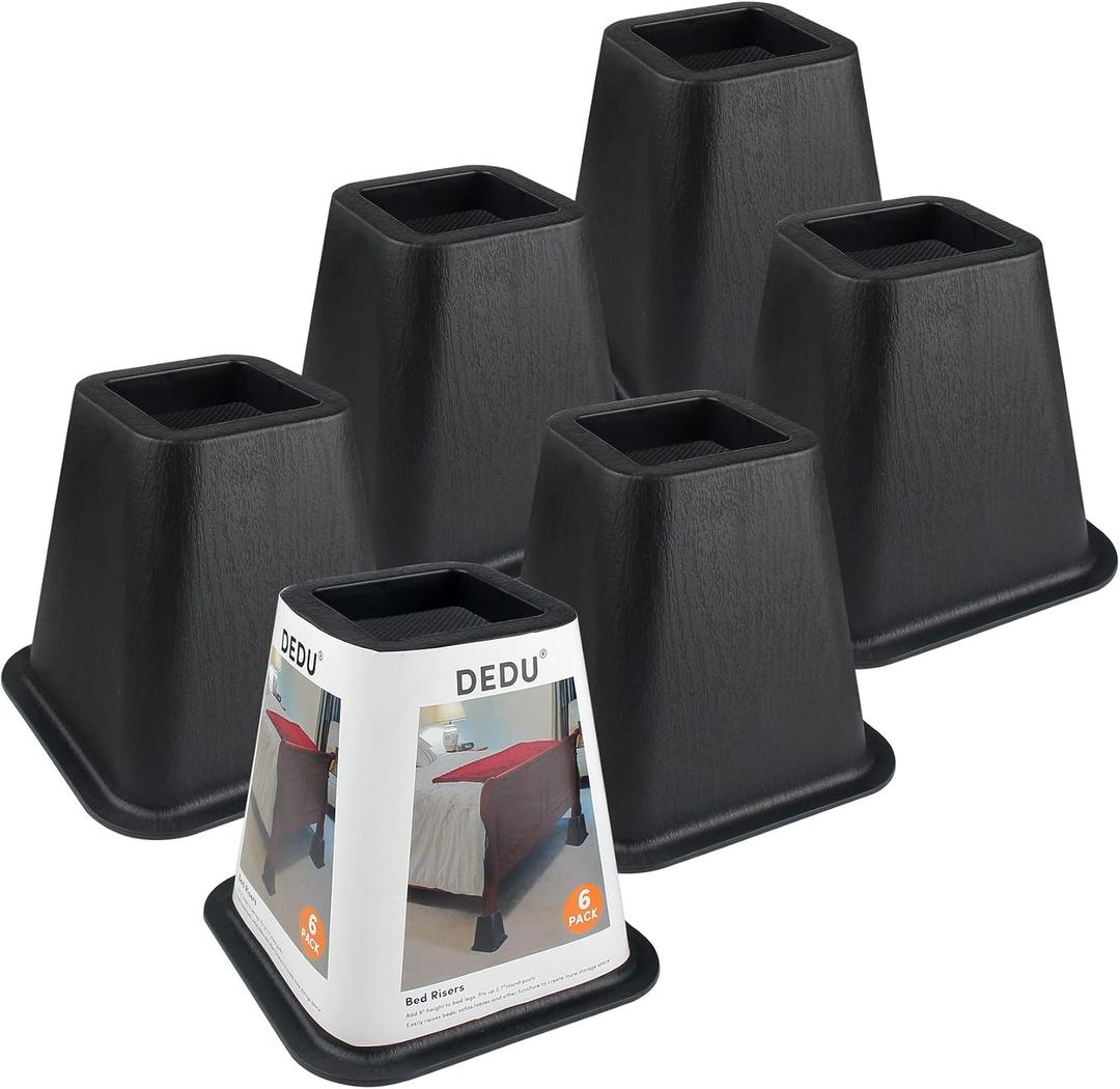 DEDU Bed Risers 6 Inch Heavy Duty 6 Pack, Furniture Risers for Sofas Oversized, Bed Furniture Risers with Non-Slip Pad Supports Up to 2200 Lbs for Bed, Couch, Desk, Chair (Black)