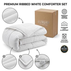 White Ribbed Comforter Set Queen – Soft Corduroy Textured Bedding Set with Pillow Shams, All-Season Lightweight Fluffy Down Alternative Comforter