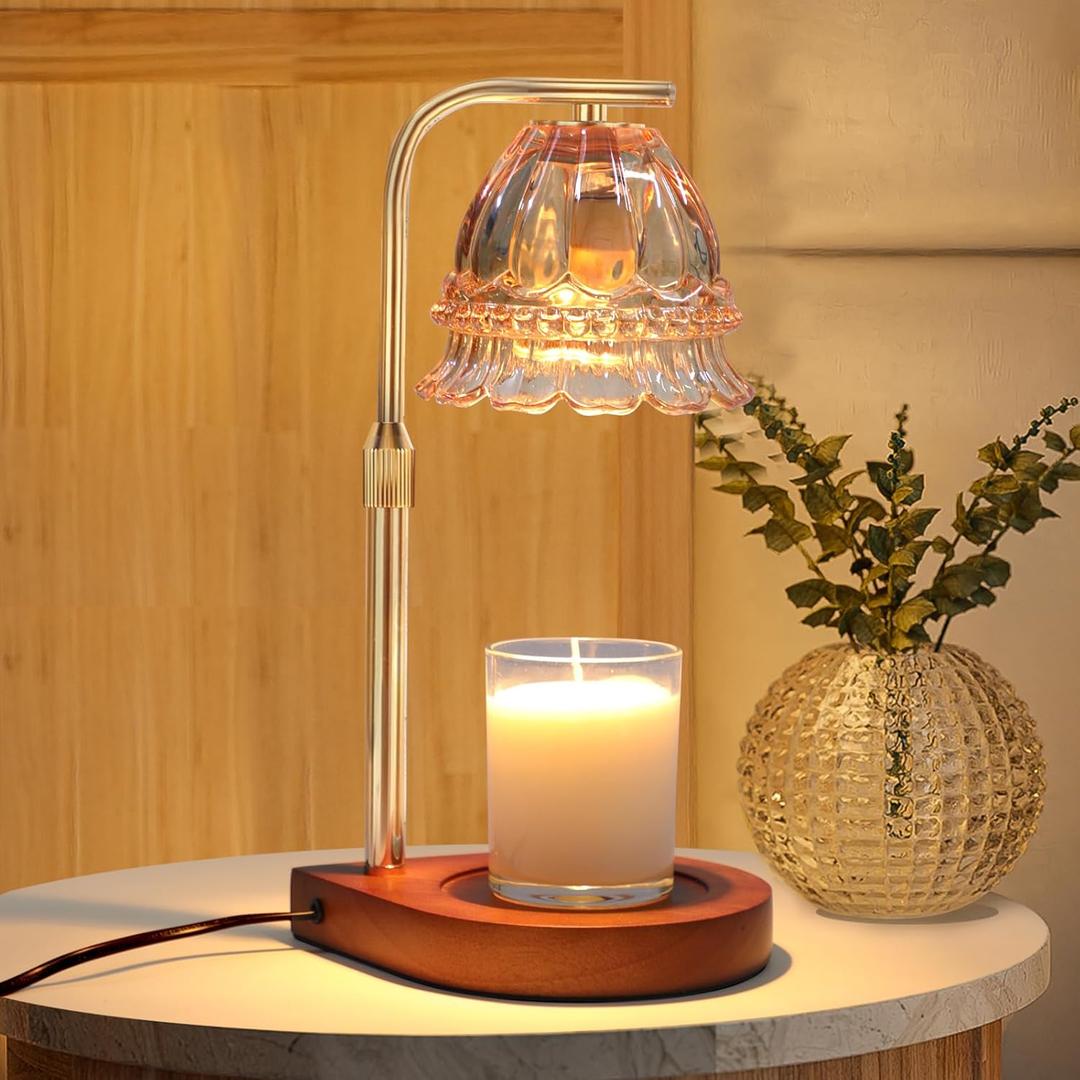 Candle Warmer Lamp, Electric Candle Lamp Warmer with Timer, Mom Christmas Birthday Gifts for Women, House Warming Gifts New Home Bedroom Decor, Dimmable Wax Melt Warmer with 2 Bulbs Brown