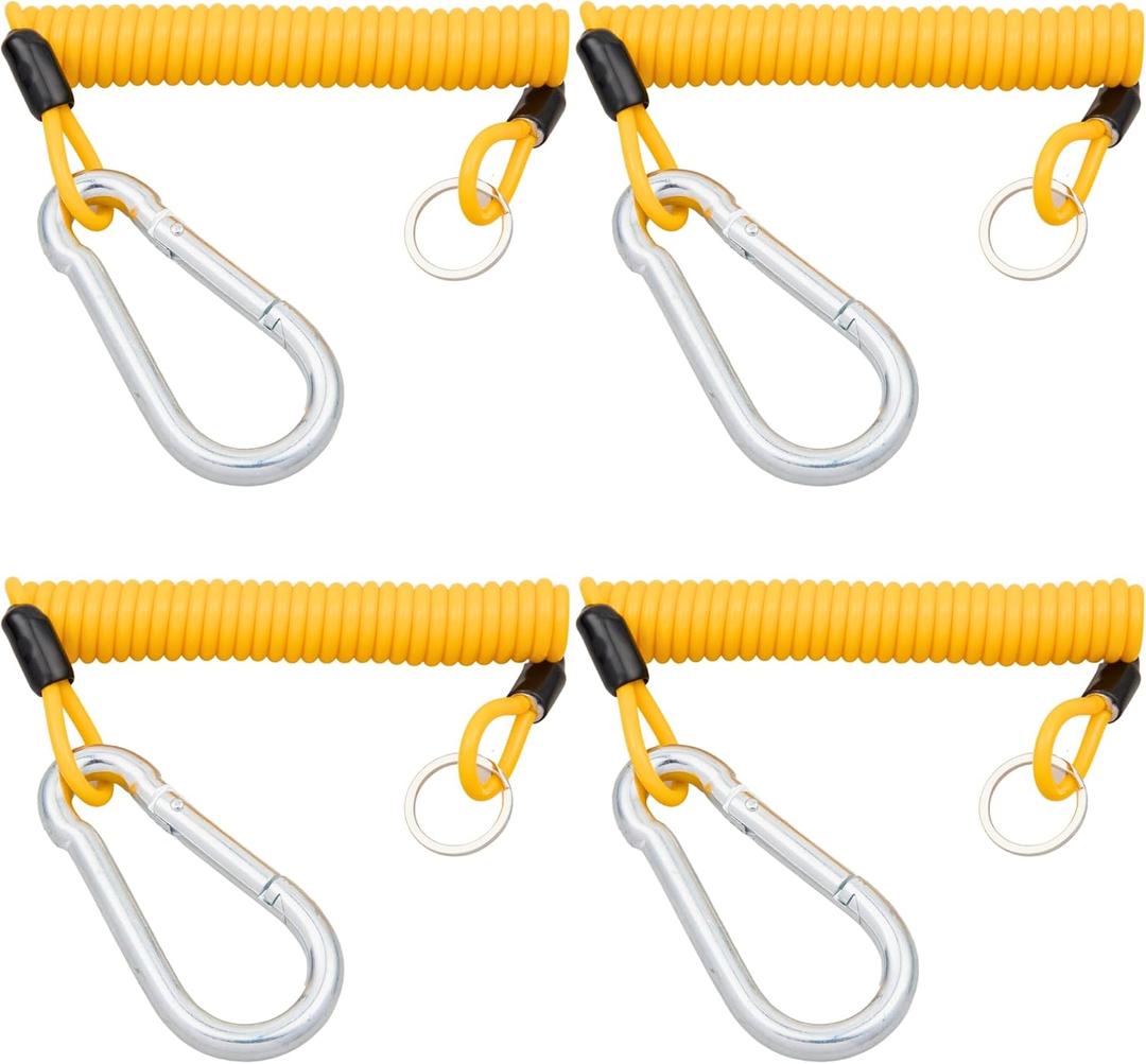 MECMO (4-Pack 4ft Breakaway Trailer Cable Emergency Brake Safety Cable Heavy Duty Stainless Steel Spring Towing Coiled Wire, Replacement Break Away Switch Safety Lanyard for RV Trailer Camper Boat