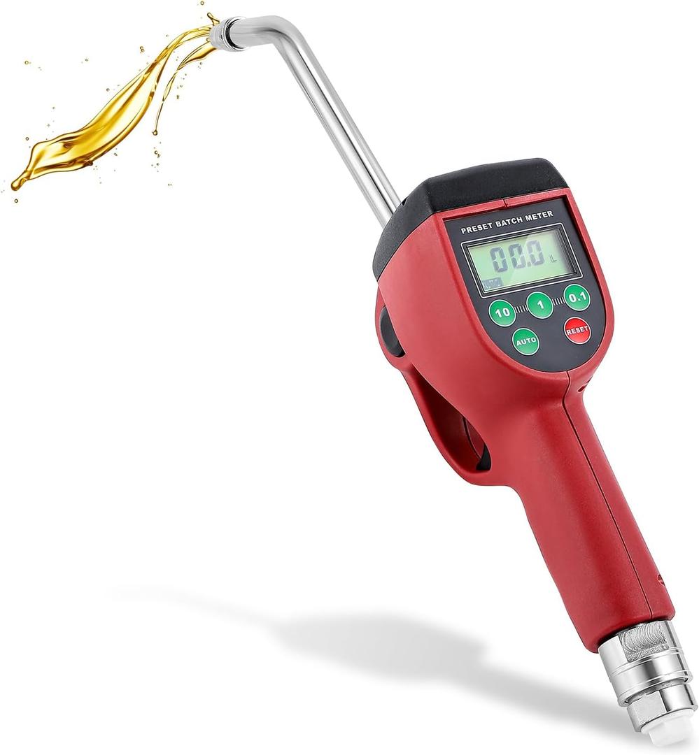 Poafamx Preset Digital Oil Control Valve Meter Nozzle, 10GPM/35LPM Heavy Duty Pneumatic Oil , 7-725 Psi 0.5-50bar High Precision Oil Lubricant Nozzle 1/2" inch NPT Inlet with Flow Meter