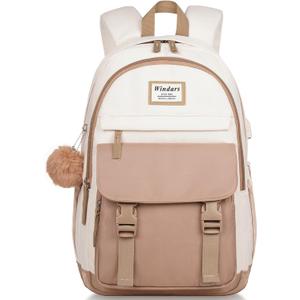 WINDARS School Backpack for Teen Girls, Cute College Backpacks for Women Students Aesthetic Bookbag Large 18 Inch Laptop Bag Middle School Travel Back Pack (Beige Khaki)