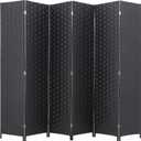 Room Divider Wood Screen 6 Panel Folding Portable Partition Screens Wooden Mesh Woven Design Room Screen Divider for Home Office (Black)