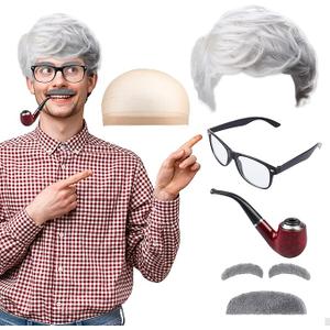 craftshou 6 PCS Old Man Costume Kit Grandpa Costume Accessories Including Old Man Wi for Grandpa Cosplay