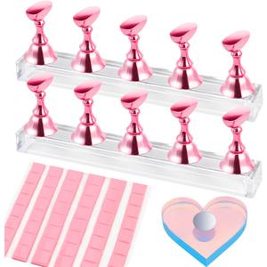 Nail Stand for Press Ons, Magnetic Fake Nail Holder for Painting Nails,Nail Stands for Nail Art with Reusable Putty Home Salon DIY Display Supplies (A-Pink)