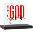 No Worries God Got me Clear Desk Decorative Sign, Inspirational Motivational Gifts Religious Bible Quotes Plaque, Positive Faith Acrylic Sign Home Office Desk Decor for Christian Men Women TZJ59