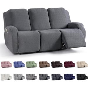 KinCam Recliner Covers, Stretch Reclining Chair Covers, Recliner Sofa Slipcovers Stripe Jacquard Recliner Couch Covers Furniture Protector Covers for Pet Kid (3 Seater, Dark Gray)